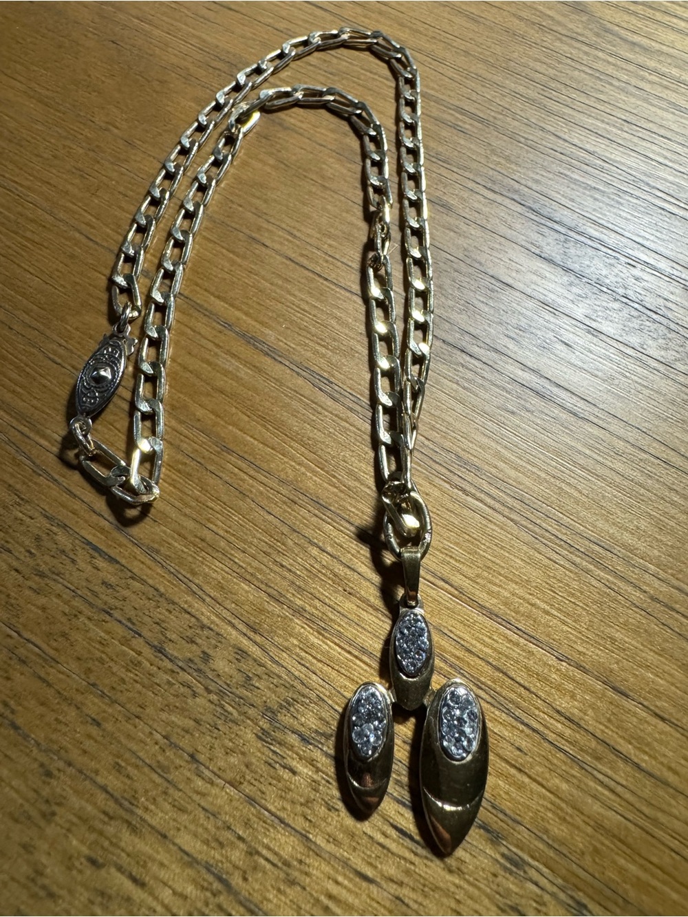 Valentino Gold-Tone Triple Pendant Necklace with Crystal Accents